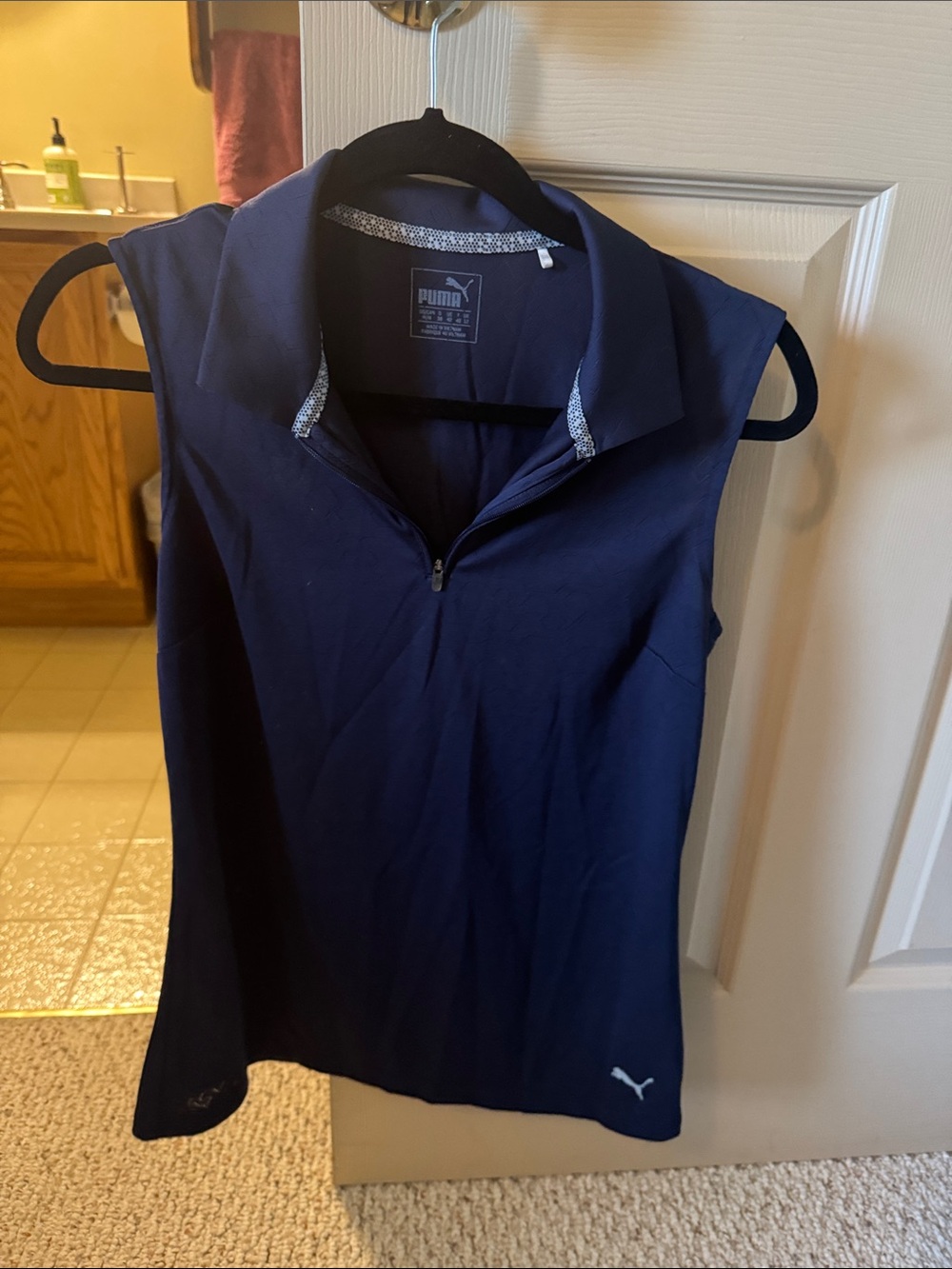 Puma Women's Navy Sleeveless Zip Polo Tank